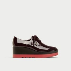 ZARA BURGUNDY PLATFORM DERBY SHOES.